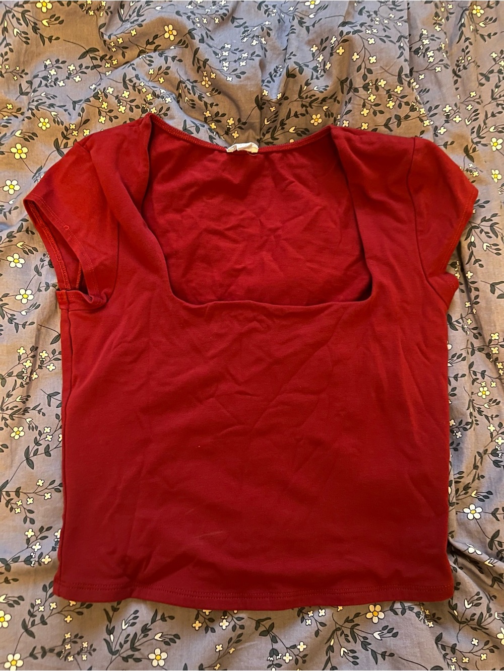 GARAGE Square Neck Short Sleeve Crop Top - Red